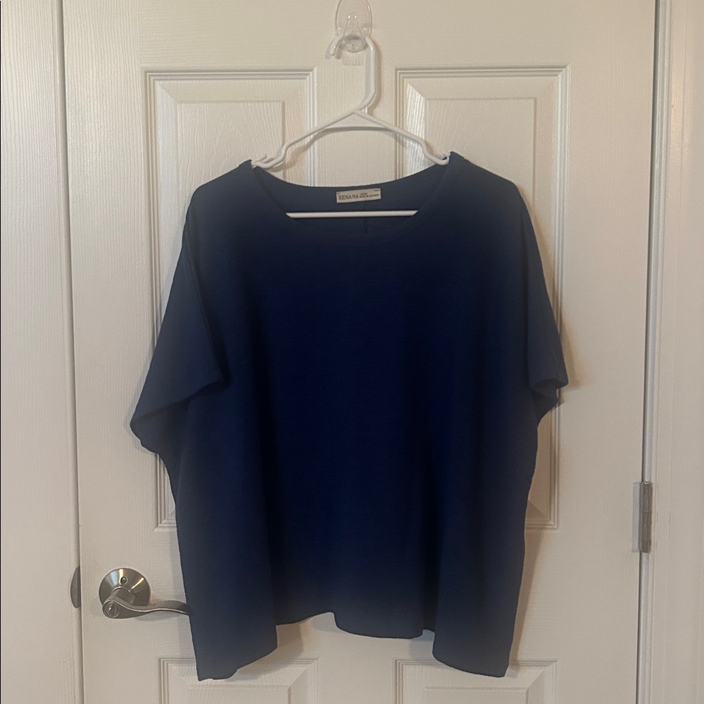 Zenana Royal/Navy Blue Short Sleeve Top - Size 1X/2X